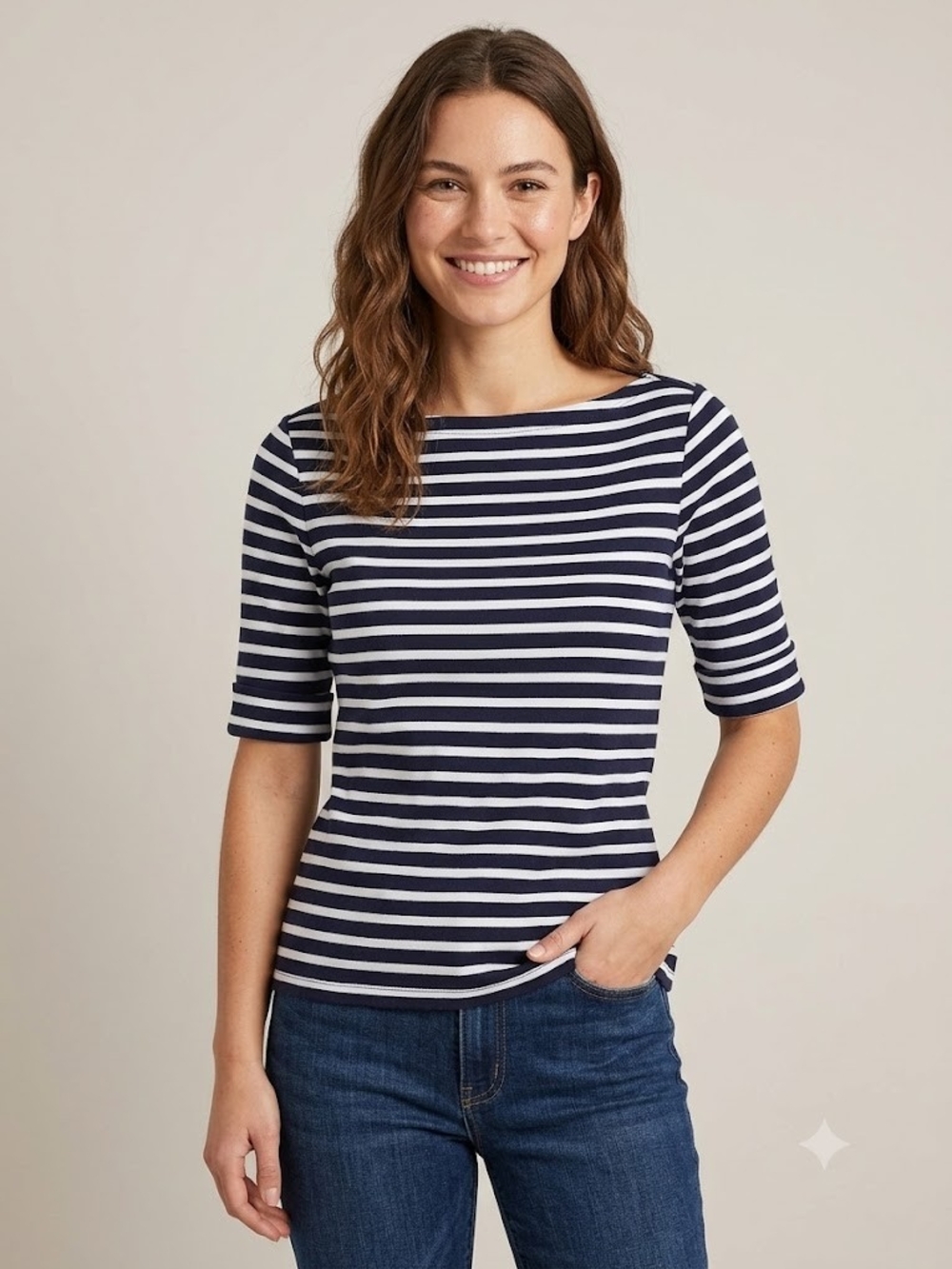 Lauren Ralph Lauren Navy Striped Boatneck Top Coastal Grandmother Nautical S